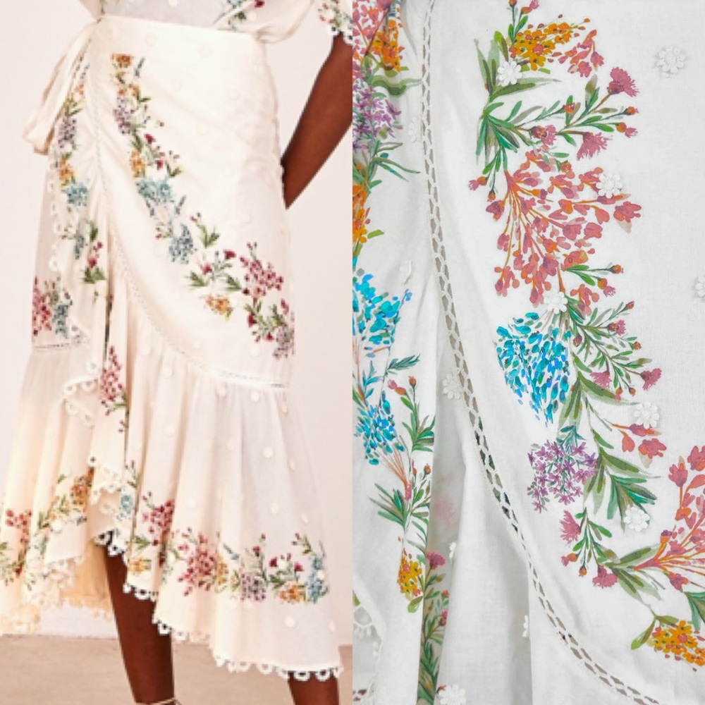 FARM Rio Cotton  Louise Floral Wrap Skirt Medium